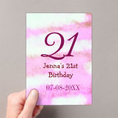 Pink green pastel 21st birthday simple name date g acryl uitnodigingen (Insitu (Draagbaar))