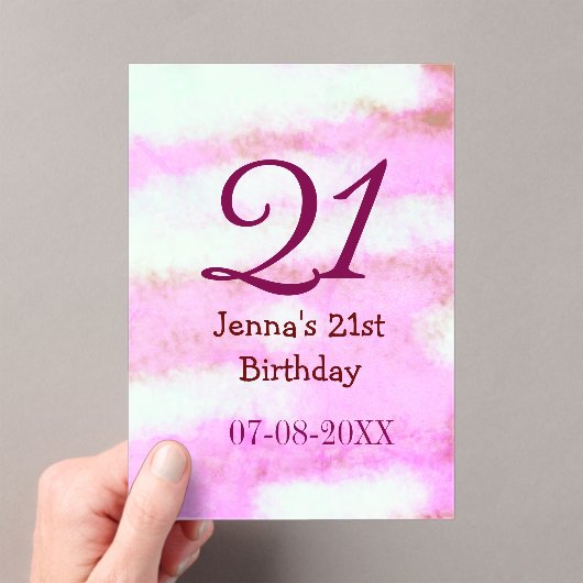 Pink green pastel 21st birthday simple name date g acryl uitnodigingen (Insitu (Draagbaar))