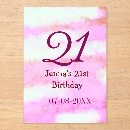 Pink green pastel 21st birthday simple name date g acryl uitnodigingen (Voorkant)
