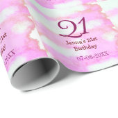 Pink green pastel 21st birthday simple name date g cadeaupapier (Rol Hoek)