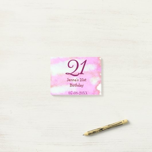 Pink green pastel 21st birthday simple name date g post-it® notes (Op bureau)