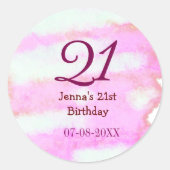 Pink green pastel 21st birthday simple name date g ronde sticker (Voorkant)