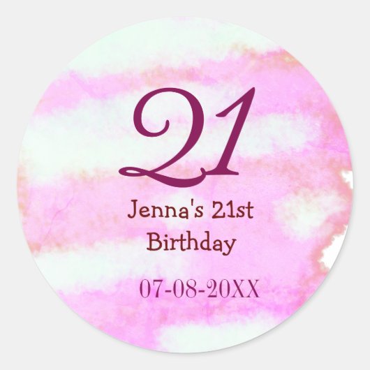 Pink green pastel 21st birthday simple name date g ronde sticker (Voorkant)