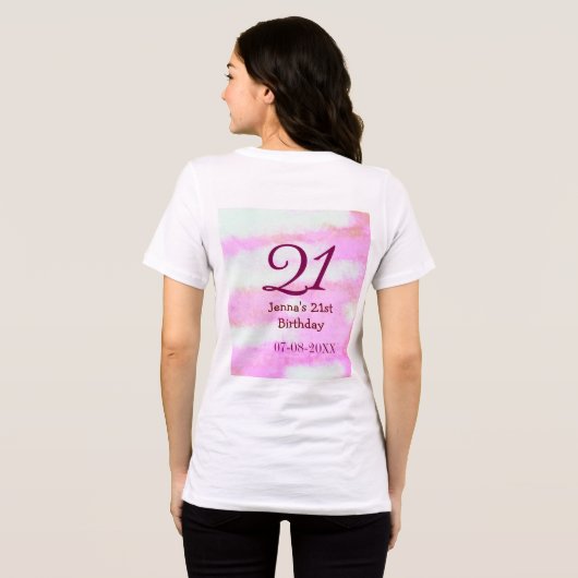 Pink green pastel 21st birthday simple name date g Tri-Blend shirt (Achterkant volledig)