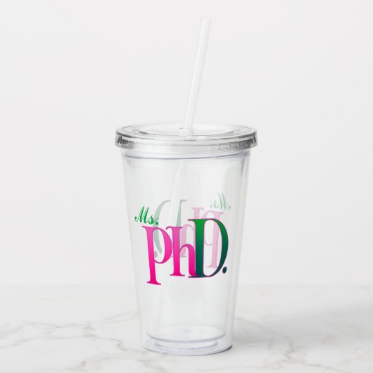 Pink & Green PhD Acrylic Tumbler  Acryl Drinkbeker (Achterkant)