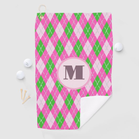 Pink Green preppy argyle custom monogram dames Golfhanddoek (Insitu)