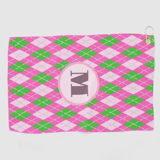 Pink Green preppy argyle custom monogram dames Golfhanddoek (Horizontaal)