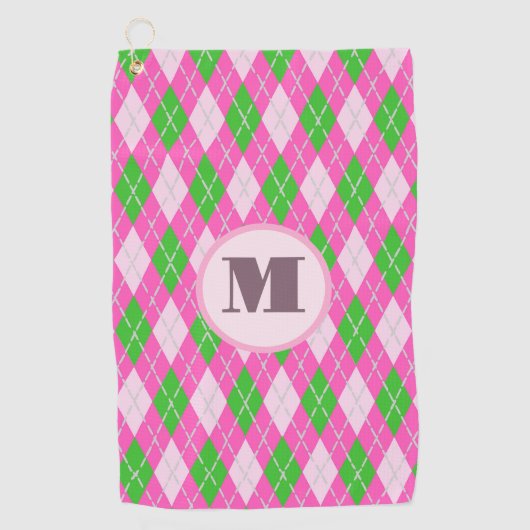Pink Green preppy argyle custom monogram dames Golfhanddoek (Voorkant)