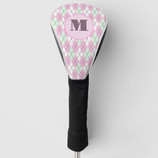 Pink Green preppy argyle custom monogram ladies Golfheadcover (Voorkant)