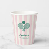 Pink Green Preppy Pickleball Birthday Party Papieren Bekers (Voorkant)