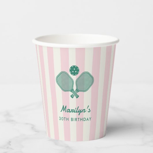 Pink Green Preppy Pickleball Birthday Party Papieren Bekers (Voorkant)