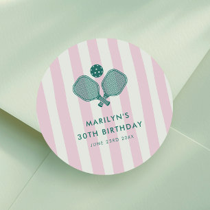 Pink Green Preppy Pickleball Verjaardagsfeestje Ronde Sticker