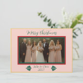 Pink, Green, Red and Gold, modern, wedding Feestdagenkaart (Staand voorkant)