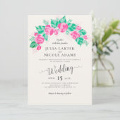 Pink Green Rose Petals Flowers Garden Wedding Kaart (Staand voorkant)