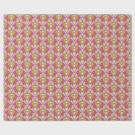 Pink & green scalloped hearts cadeaupapier (Vlak)