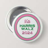 Pink Green Stem HARRIS WALZ 2024 Ronde Campagne Ronde Button 7,6 Cm (Voorkant /achterkant)