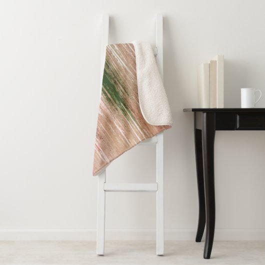 Pink green striped abstract painting art sherpa deken (In situ)