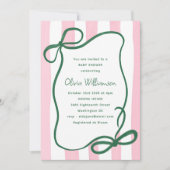 Pink Green Striped Bow Cute Baby Shower Whimsical Kaart (Voorkant)