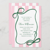 Pink Green Striped Bow Cute Baby Shower Whimsical Kaart (Voorkant / Achterkant)