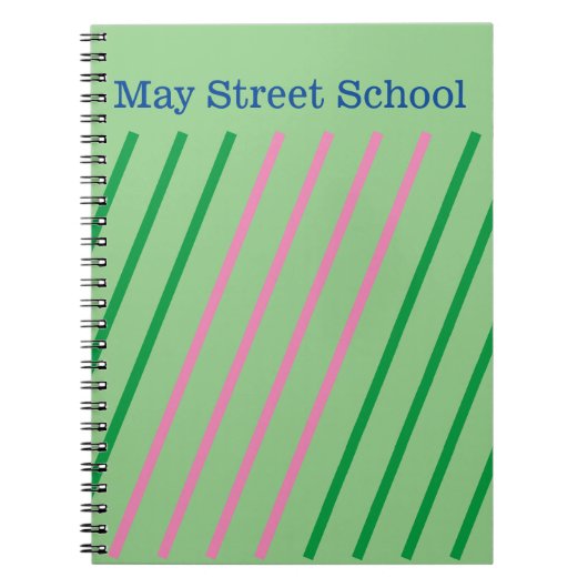 Pink Green Striped School Noteback - Custom Name Notitieboek (Voorkant)