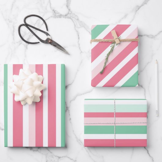Pink Green Stripes Christmas  Inpakpapier Vel (Voorkant)