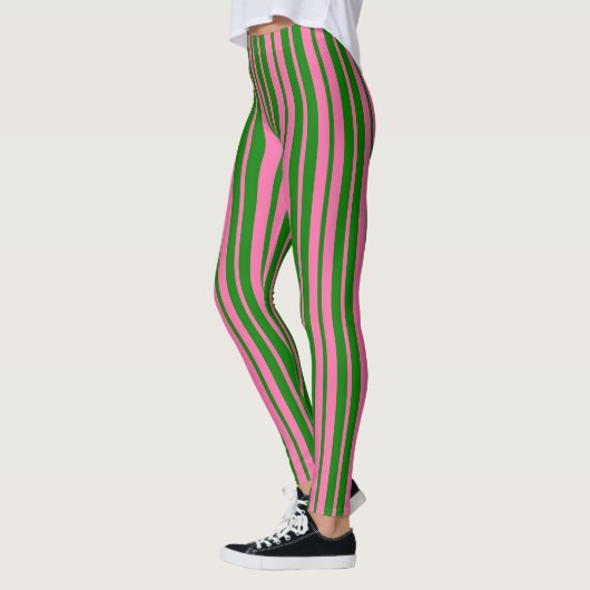 Pink Green Stylish Stripes Pattern Design Leggings (Links)