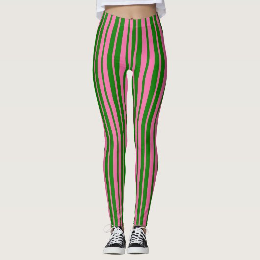 Pink Green Stylish Stripes Pattern Design Leggings (Voorkant)