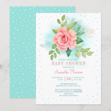 Pink Green Turquoise Ombre Floral Waterverf Roos