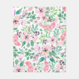 Pink & Green Tuscany Flowers Patroon Fleece Deken