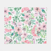 Pink & Green Tuscany Flowers Patroon Fleece Deken (Voorkant (Horizontaal))
