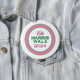 Pink Green Vote HARRIS WALZ 2024 Grote campagne Ronde Button 4,0 Cm