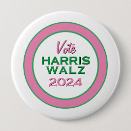 Pink Green Vote HARRIS WALZ 2024 Grote campagne Ronde Button 4,0 Cm