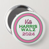 Pink Green Vote HARRIS WALZ 2024 Grote campagne Ronde Button 4,0 Cm (Voorkant /achterkant)