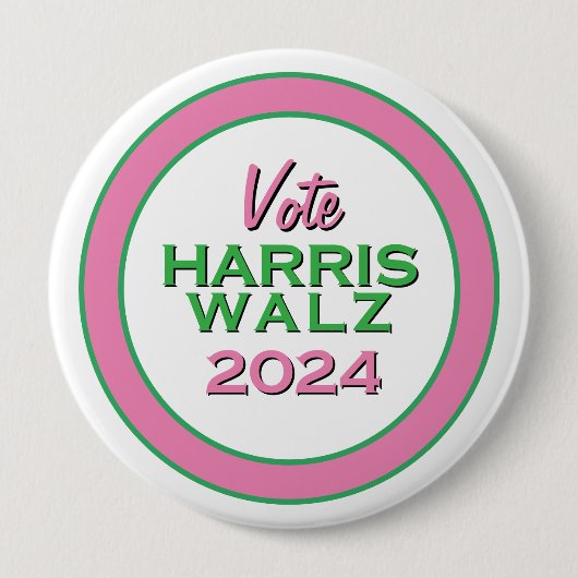 Pink Green Vote HARRIS WALZ 2024 Grote campagne Ronde Button 4,0 Cm (Voorkant)