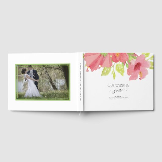 Pink & Green Waterverf Floral Wedding Gastenboek (Volledig)