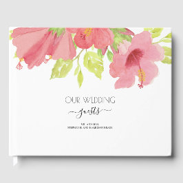 Pink & Green Waterverf Floral Wedding Gastenboek