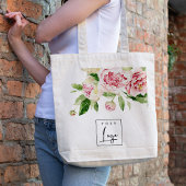 Pink Green Waterverf Peony Floral Business Logo Tote Bag