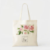 Pink Green Waterverf Peony Floral Business Logo Tote Bag (Voorkant)