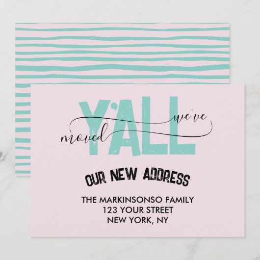 Pink Green We Moved Y'all Moving Announcement Kaart (Voorkant / Achterkant)