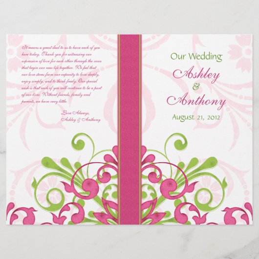 Pink Green White Abstract Floral Wedding Programme (Voorkant)