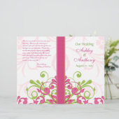 Pink Green White Abstract Floral Wedding Programme (Staand voorkant)