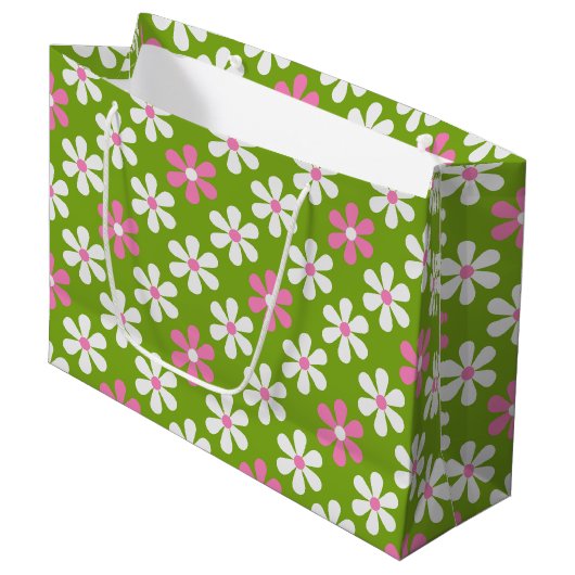 PINK GREEN WHITE DAISY FLOWERS GROOT CADEAUZAKJE (Voorkant Gekanteld)