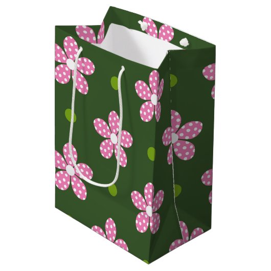 PINK GREEN WHITE DAISY FLOWERS MEDIUM CADEAUZAKJE (Voorkant Gekanteld)