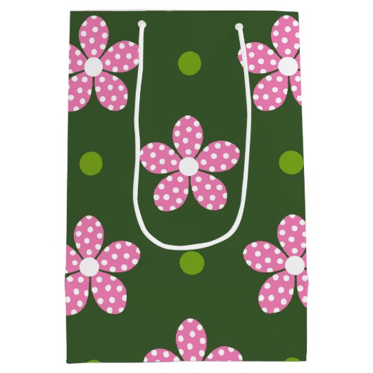 PINK GREEN WHITE DAISY FLOWERS MEDIUM CADEAUZAKJE (Achterkant)