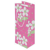 PINK GREEN WHITE DAISY FLOWERS WIJN CADEAUTAS (Achterkant Gekanteld)