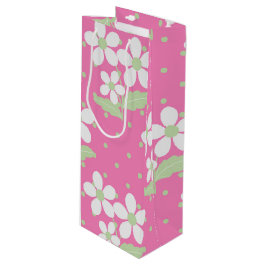 PINK GREEN WHITE DAISY FLOWERS WIJN CADEAUTAS