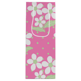 PINK GREEN WHITE DAISY FLOWERS WIJN CADEAUTAS