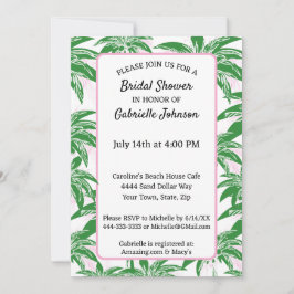 Pink Green White Palm Tree Summer Shower Party Kaart