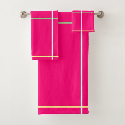Pink Green White Yellow Stripes  Bad Handdoek (Insitu)