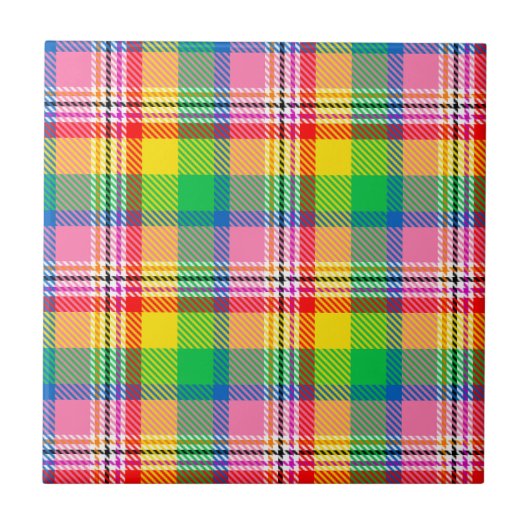 Pink Green Yellow Madras Plaid Design  Tegeltje (Voorkant)